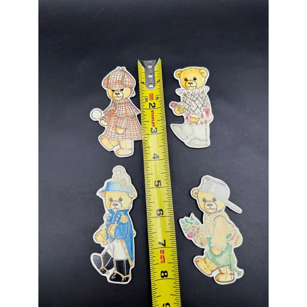 Vintage 1991 B Shackman Smithsonian Teddy Bear Die Cut Ornaments Lot 4 Christmas